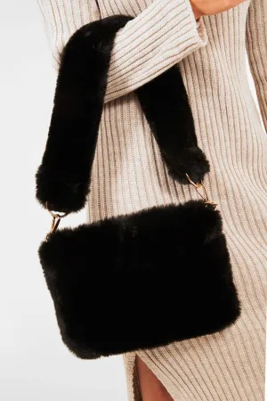 Black Faux Fur Shoulder Bag - Anam