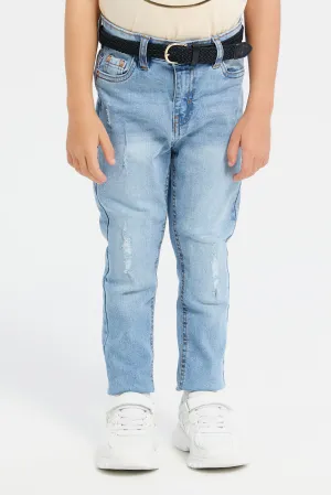 Boys Blue Belted Ripped Jeans