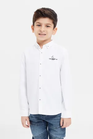 Boys White Long Sleeve Plain Shirt