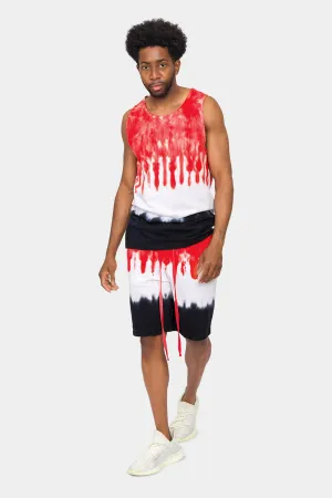 Colorblock Tie Dye Cotton Tank Top Shorts Set