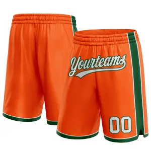 Custom Orange White-Green Authentic Basketball Shorts