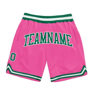 Custom Pink Kelly Green-White Authentic Throwback Basketball Shorts