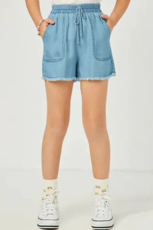 Distressed Hem Patch Pocket Shorts