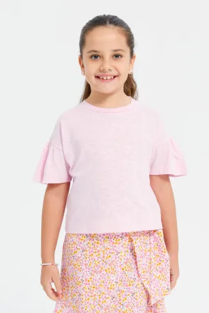 Girls Pink Jacquard T-Shirt