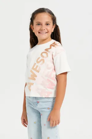 Girls White Awesome Print T-Shirt