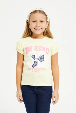 Girls Yellow Be Kind Print T-Shirt