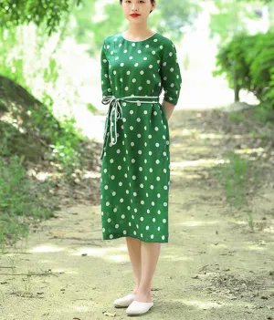 Green Dot Women Dresses Ramie Casual Spring Linen Women Dresses SSM97215