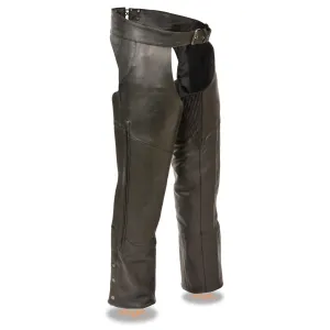 Milwaukee Leather Chaps for Men's Black Vented Naked Leather Side Style Pocket Stretch Thigh Motorcycle Chap ML1129