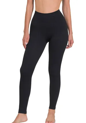 Ribbed Seamless High waisted Leggings - Black