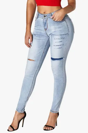 Ripped Straight Legs Acid Wash Flattering Denim Jeans