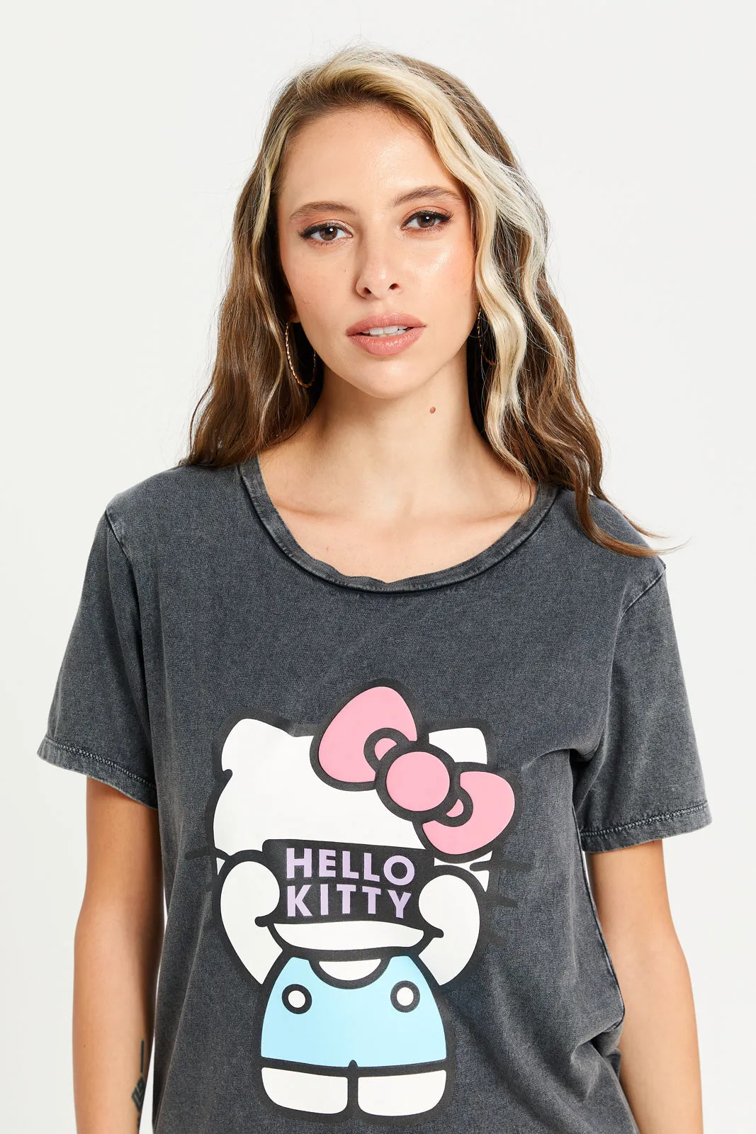 Women Charcoal Hello Kitty Printed T-Shirt